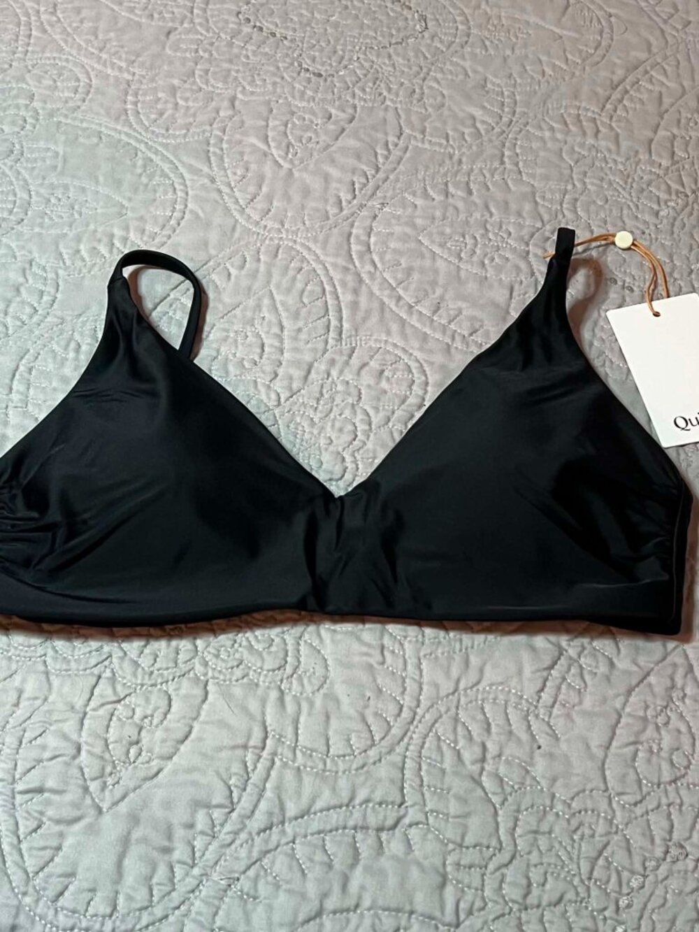 Quince Italian V-Neck Bikini Top Black Size M